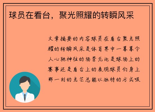 球员在看台，聚光照耀的转瞬风采
